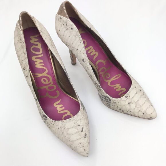 Sam Edelman CELIA Cream Snake Print Leather Pointed Toe High Heel Pumps Like New - Picture 3 of 15